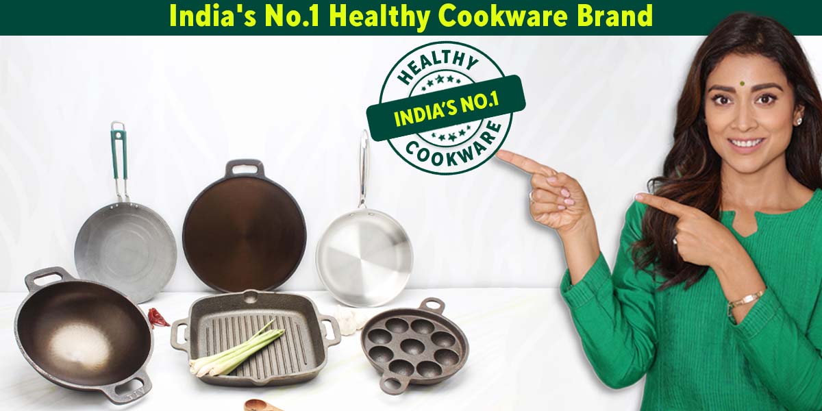 The Indus Valley Cast Iron Cookware Set - Kadai [1.4L]+Kadai [2.4L], Pre-seasoned, 100% Pure, Toxin-free