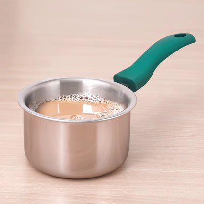 TurboCuk Tri-ply Stainless Steel Tea/Milk Pan/Saucepan+ Steel Lid, Premium Quality, 3 Layer Thick Body, 100% Toxin-free, Non-stick,  Induction & Gas, 1L