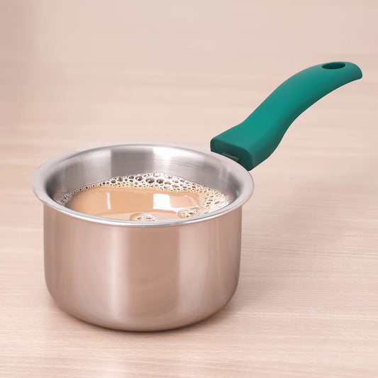 TurboCuk Tri-ply Stainless Steel Tea/Milk Pan/Saucepan+ Steel Lid, Premium Quality, 3 Layer Thick Body, 100% Toxin-free, Non-stick,  Induction & Gas, 1L