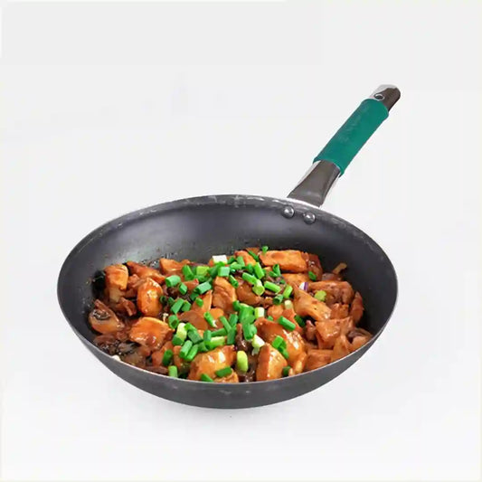 100% Pure Iron Wok with Steel Cool Touch Handle & Silicone Grip, Toxin-free Sheet Iron, Pre-seasoned, 2/3.5 L, 24.6/30.8 Cm, 1/1.4 Kg