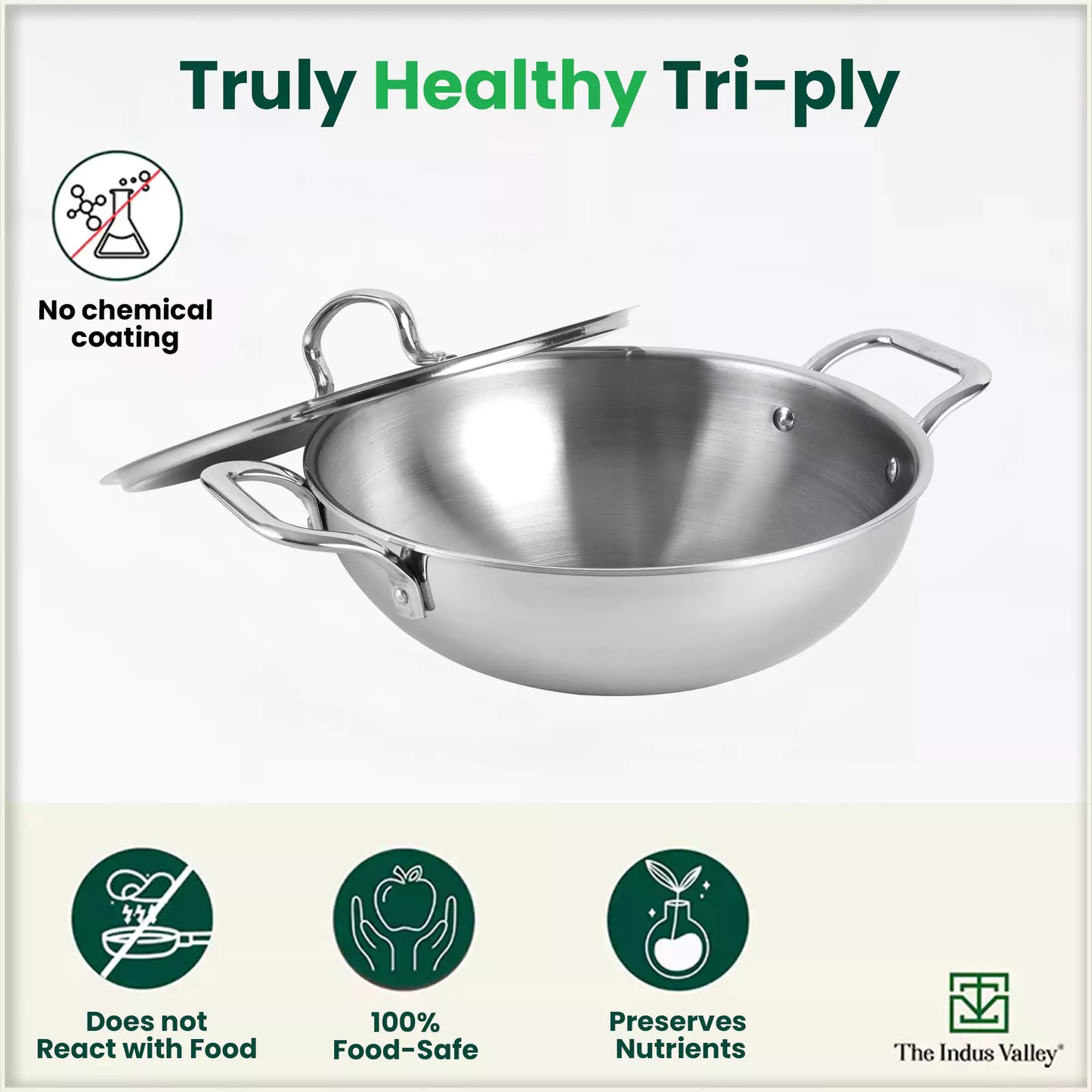 TurboCuk Tri-ply Stainless Steel Cookware Set: 3L Kadai with Lid + 1.4L Fry Pan, Premium Quality, 3 Layer Thick Body, 100% Toxin-free, Non-stick, Induction & Gas