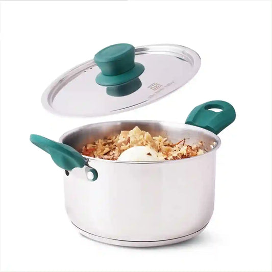 Tri-Steel Stainless Steel Biryani Pot+ Lid, Premium Quality, Tri-ply (3 Layer) Bottom, Soft-touch Handles, 100% Toxin-free, Non-stick, Induction & Gas, 1.5/2 L, 16.9/19 cm