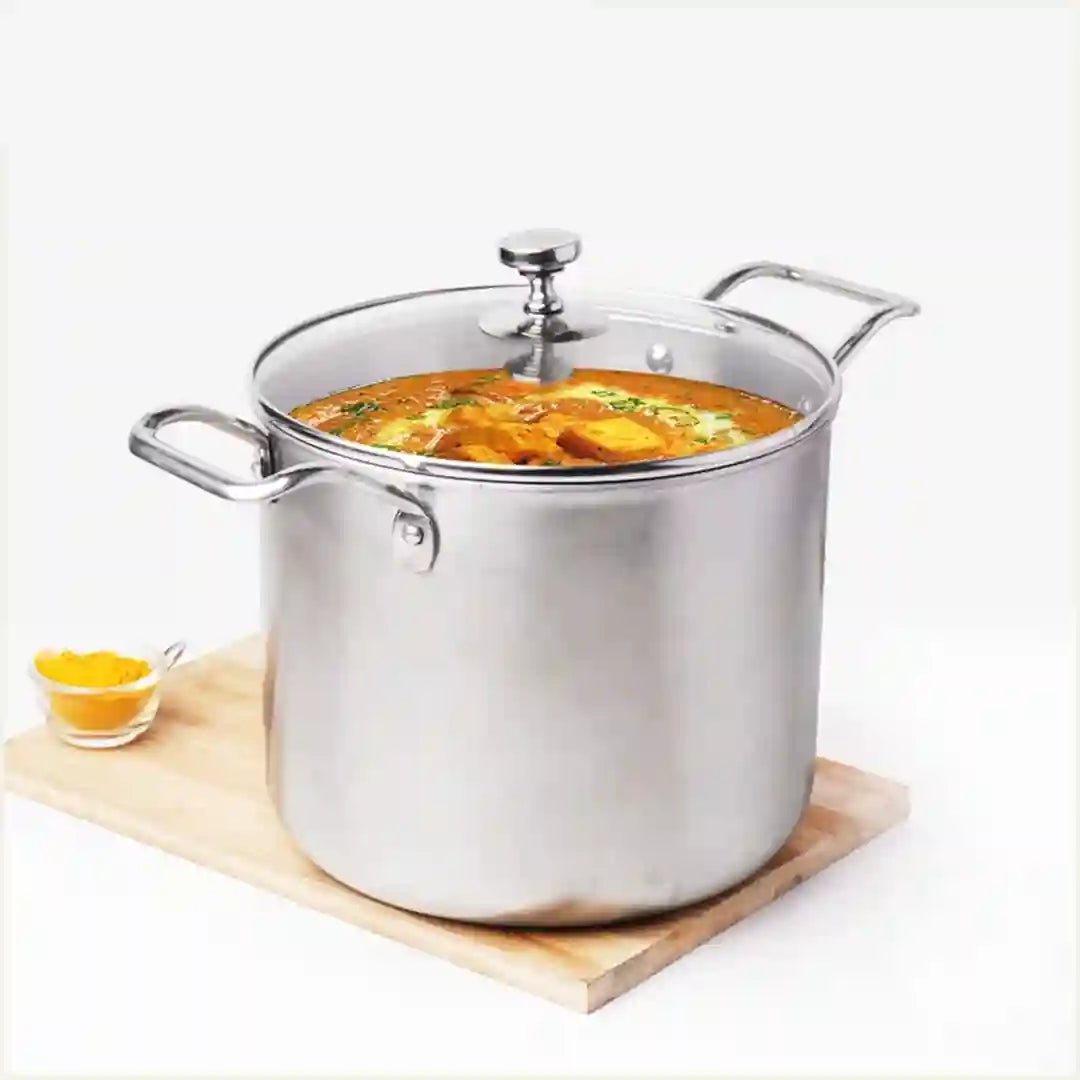 TurboCuk Tri-ply Stainless Steel Tall Biryani Pot/Casserole+ Glass Lid, Premium Quality, 3 Layer Thick Body, 100% Toxin-free, Non-stick, Induction & Gas, 6.5L