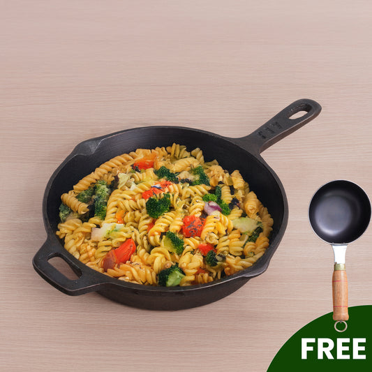 Super Smooth Cast Iron Frypan+ Free ₹400 Tadka Pan, Pre-seasoned, Nonstick, 100% Pure,Toxin-free, 25.4cm, 1.7L, 2.4kg