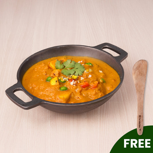 Super Smooth Cast Iron Kadai+ Free ₹110 Spatula,Pre-seasoned, Nonstick, 100% Pure, Toxin-free, 25.4cm, 2.5L, 2.4kg