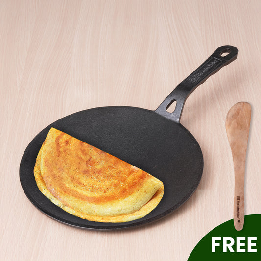 CASTrong Cast Iron Concave Tawa+Free ₹110 Spatula, Pre-seasoned, Nonstick, 100% Pure, Toxin-free, 25.4cm, 1.9kg