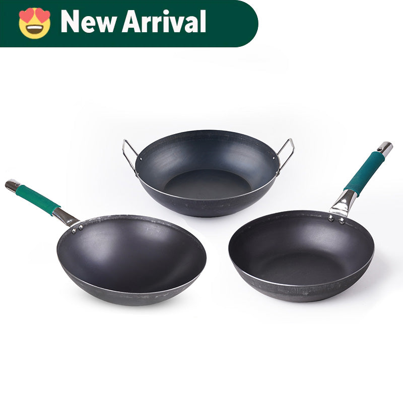 100% Pure Iron Cookware Set: Wok 10 inch + Fry Pan 10 inch + Kadai 10 inch , Kitchen set for Home, Non-Toxic, Pre-seasoned