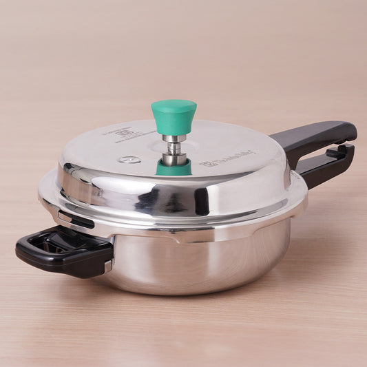 RapidCuk Tri-ply Stainless Steel 2-in-1 Pressure Cooker+ Frypan, Wide Shape, Premium Quality, 3 Layer Thick Body, Heavy Bottom, 100% Safe, ISI Certified, 5Yr Warranty, Induction & Gas, 2/3L