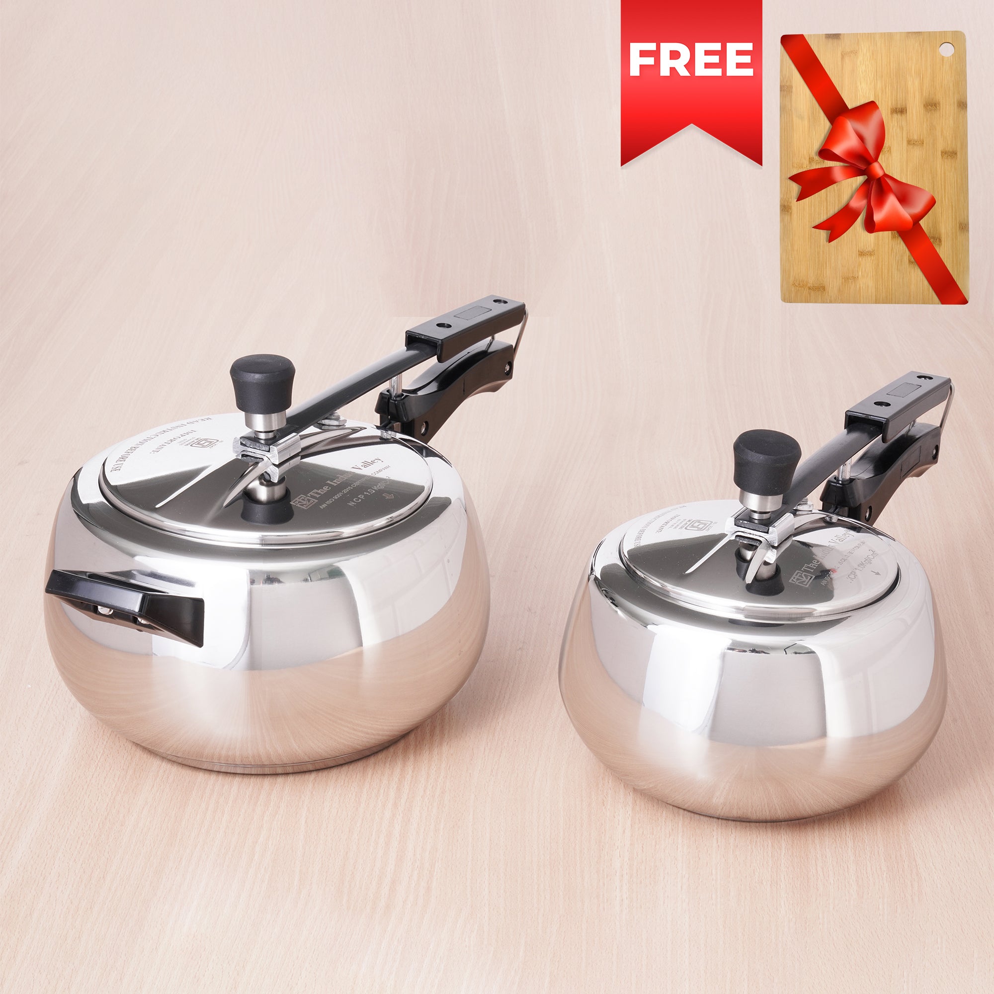 3L+5L QuicKooker Stainless Steel Pressure Cooker Combo+ Free ₹600 Wood Chopping Board, Premium Quality, Tri-ply (3 Layer) Heavy Bottom, 3Yr Warranty, ISI Certified, Induction & Gas