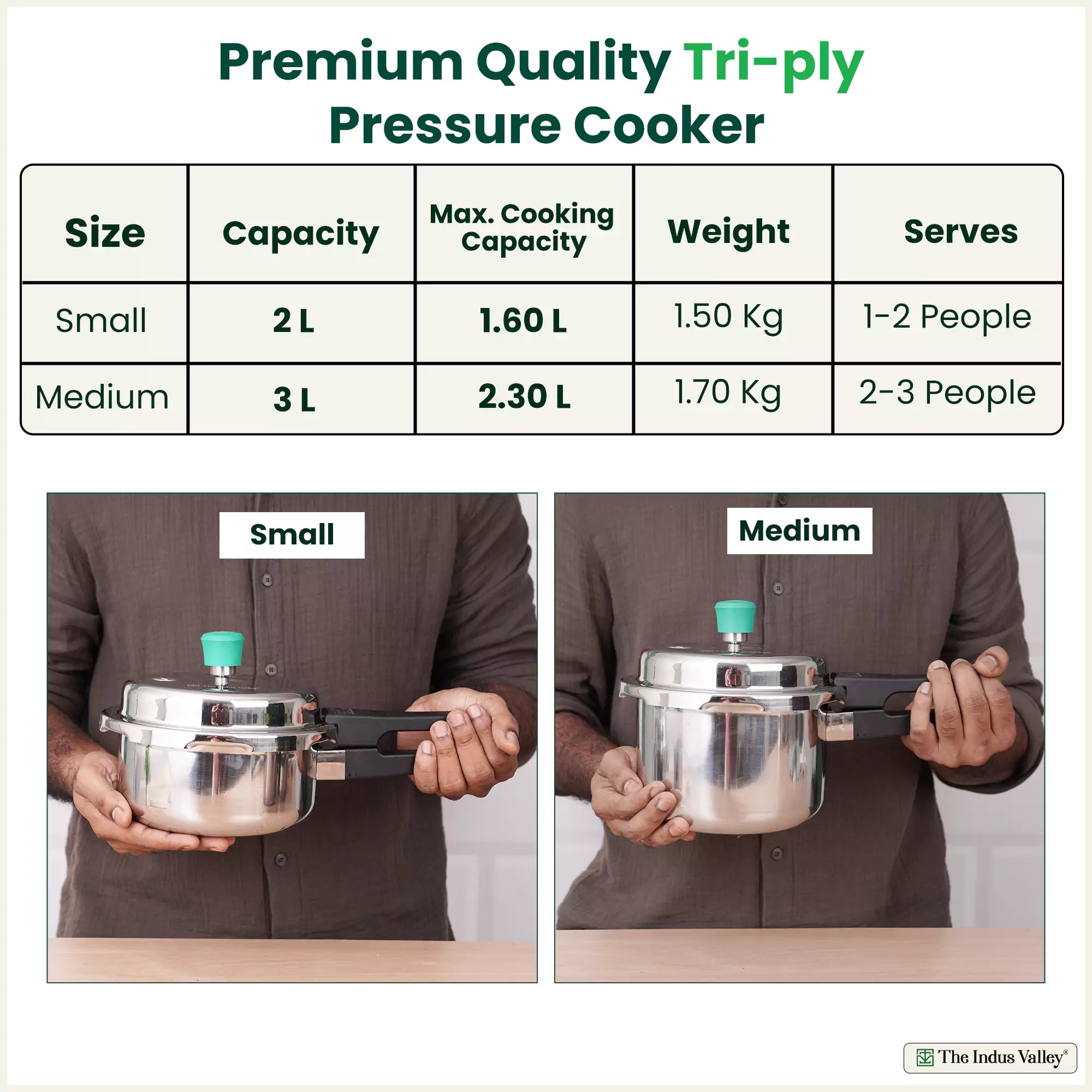 2L+3L RapidCuk Tri-ply Stainless Steel Pressure Cooker Combo+ Free ₹600 Wood Chopping Board, 5Yr Warranty, ISI Certified, Premium Quality, 3 Layer Thick Body, Induction & Gas