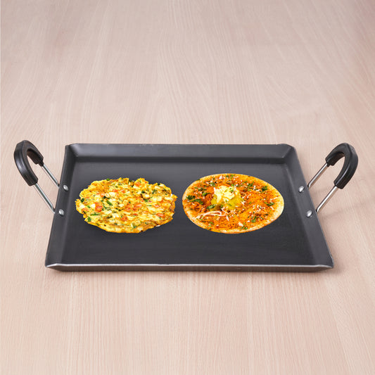 100% Pure Sheet Iron Tawa, Square, Cool Bakelite Handle, Seasoned, Toxin-free, Induction, 29.5cm, 1.88kg