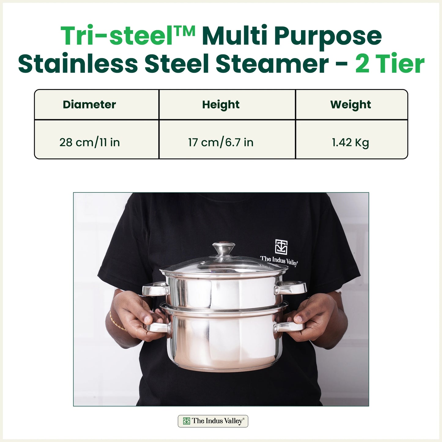 Tri-steel Multi Purpose Stainless Steel Steamer with Sandwich bottom  | Vegetable Steamer | Khandvi/Modak/Momo Maker | Steaming Pot 1.42 Kg / 1.9 Kg, 2 Tier / 3 Tier