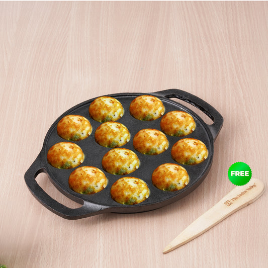 12 Pit/Cup CASTrong Cast Iron Kuzhi Paniyaram/Paddu Pan/Appe Maker+ Free Spatula, Pre-seasoned, 100% Pure, Toxin-free, 21 cm, 2.2 kg