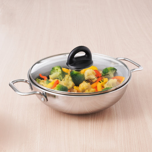 TurboCuk Tri-ply Stainless Steel Kadai+ Glass Lid, Premium Quality, 3 Layer Thick Body, 100% Toxin-free, Non-stick, Induction & Gas, 1.7/2.7/4L