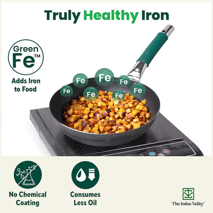 100% Pure Iron Cookware Set: Tawa 26 cm + Fry Pan 25 cm + Kadai 25 cm, Toxin-free Sheet Iron, Pre-seasoned, Kitchen Set for Home