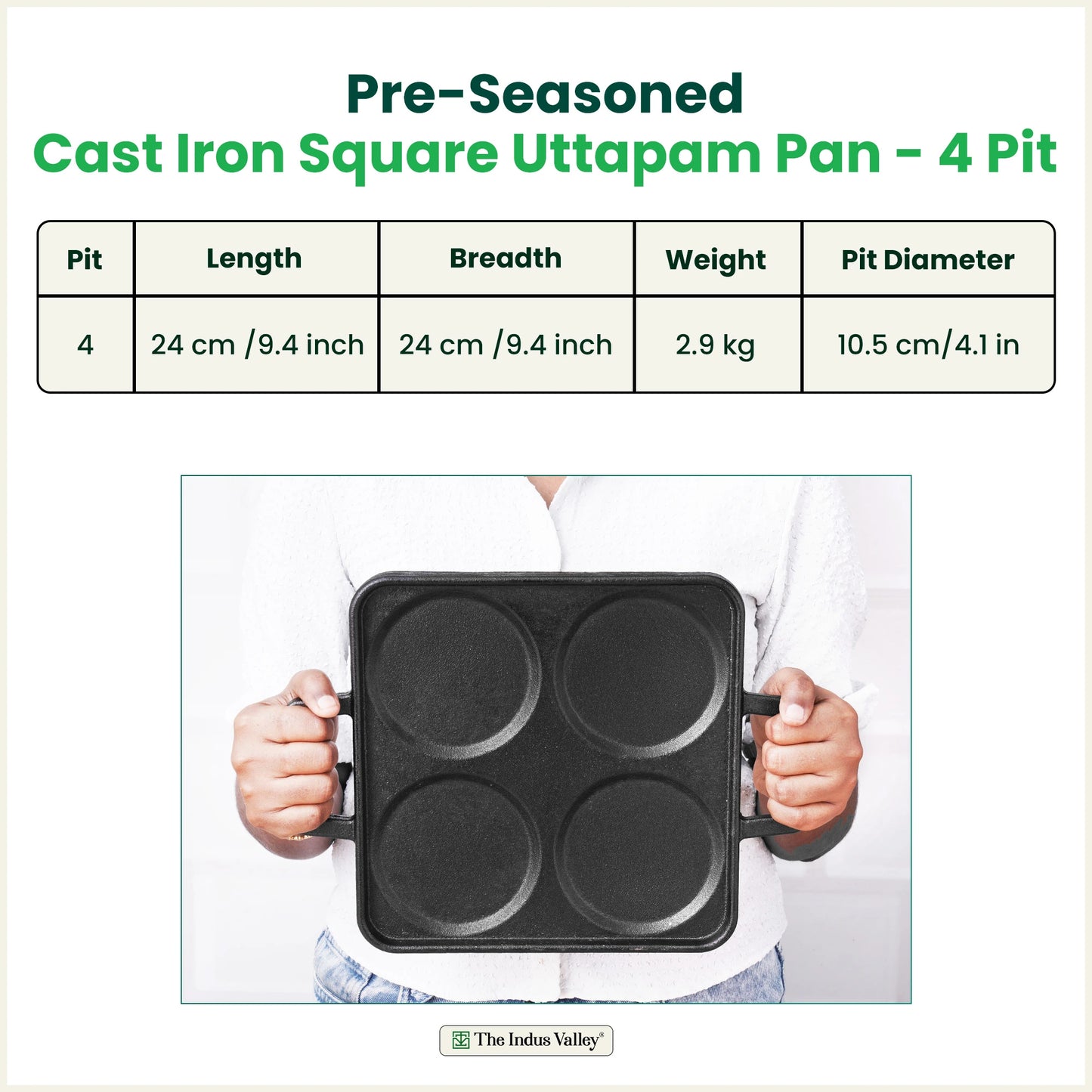 CASTrong Cast Iron Uttapam/ Set Dosa Tawa, 4 Pit,Pre-seasoned, Toxin-free, 24cm