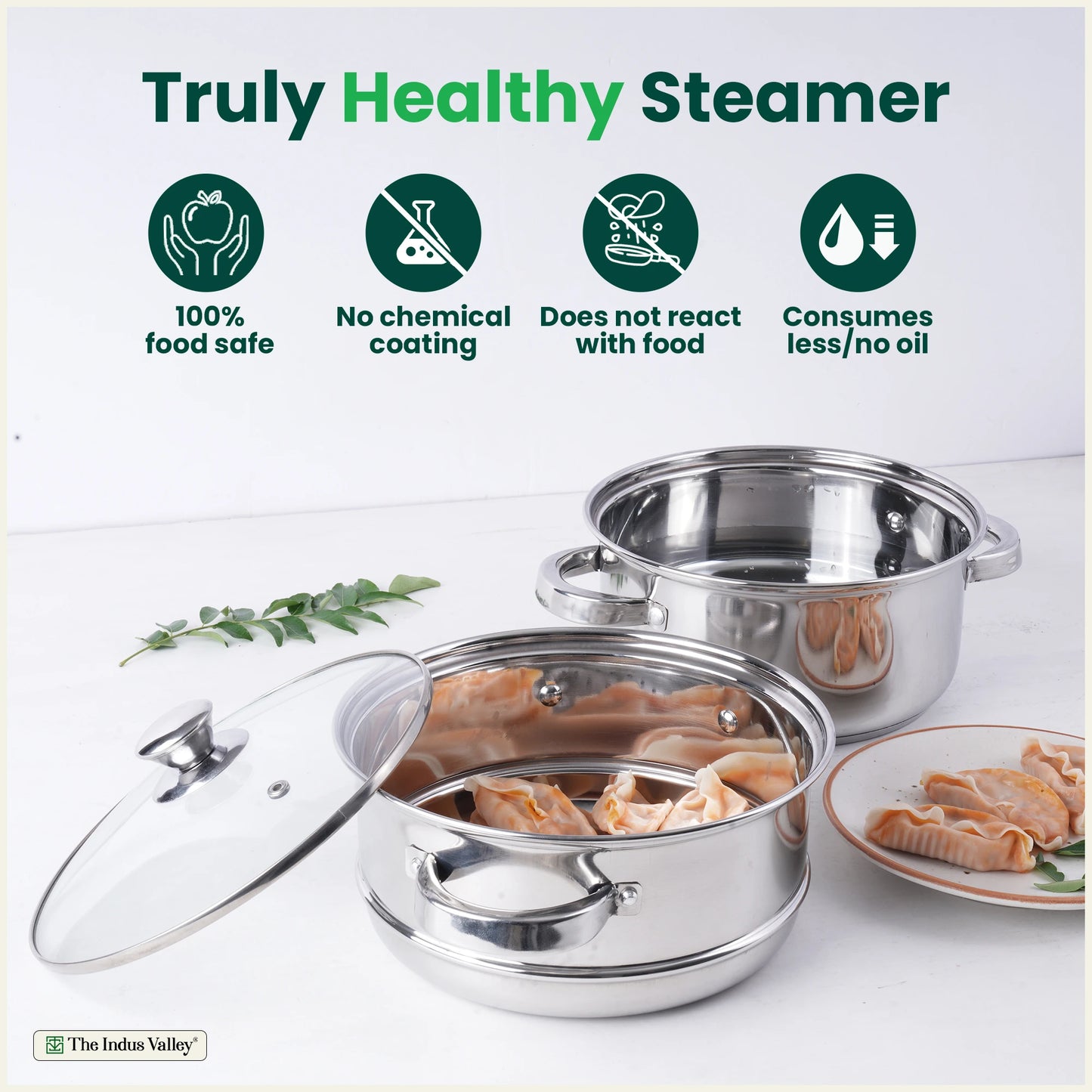 Tri-steel Multi Purpose Stainless Steel Steamer with Sandwich bottom  | Vegetable Steamer | Khandvi/Modak/Momo Maker | Steaming Pot 1.42 Kg / 1.9 Kg, 2 Tier / 3 Tier