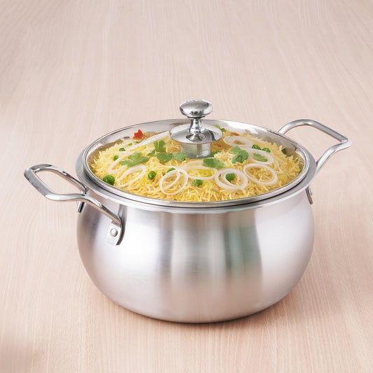 TurboCuk Tri-ply Stainless Steel Handi Casserole/ Biryani Cooking Pot+ Glass Lid, Premium Quality, 3 Layer Thick Body, 100% Toxin-free, Non-stick, Induction & Gas, 4L