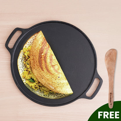 CASTrong Cast Iron Roti/Dosa Tawa + Free ₹110 Spatula,Pre-seasoned, Nonstick, 100% Pure, Toxin-free, Induction, 30.2cm, 2.4kg