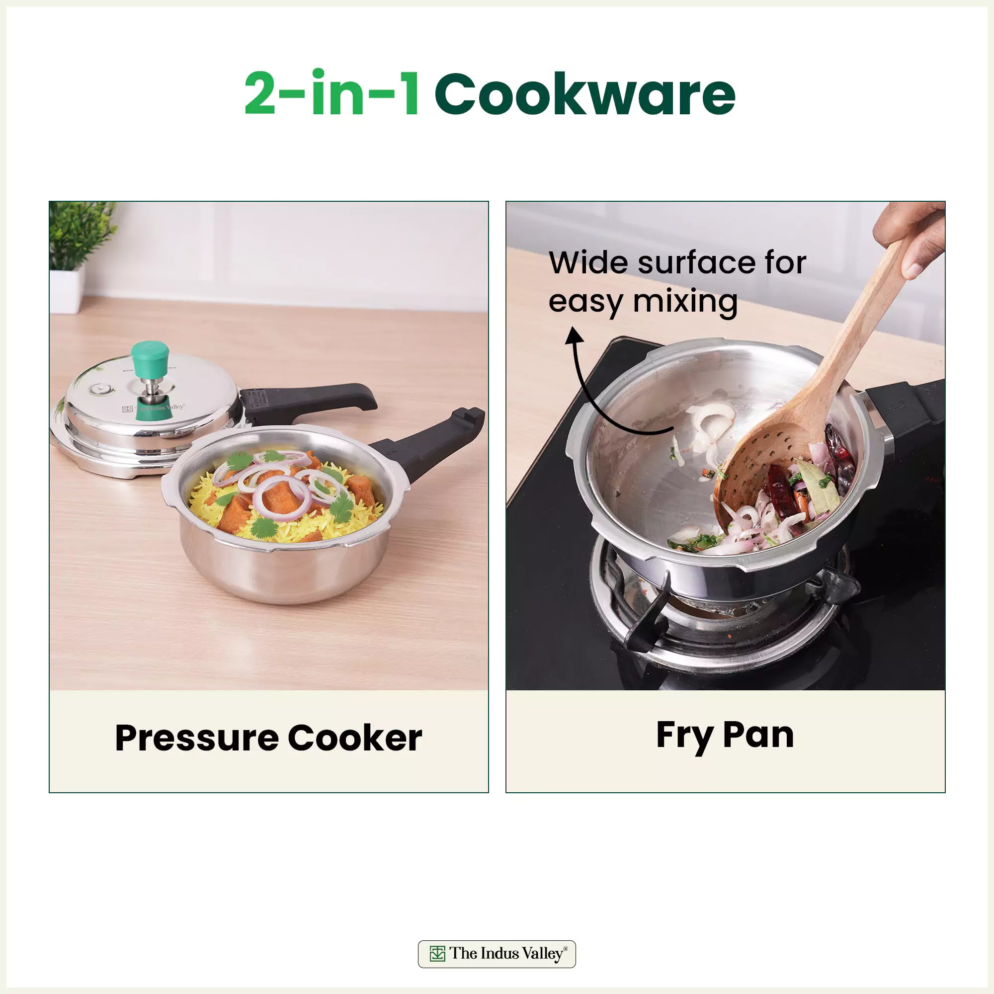 RapidCuk Tri-ply Stainless Steel 2-in-1 Pressure Cooker+ Frypan, Wide Shape, Premium Quality, 3 Layer Thick Body, Heavy Bottom, 100% Safe, ISI Certified, 5Yr Warranty, Induction & Gas, 2/3L