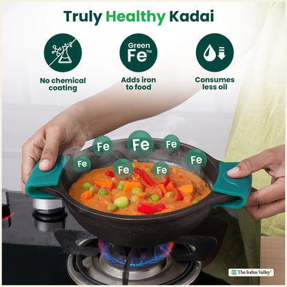 CASTrong Cast Iron Kadai, Flat Handle,Pre-seasoned, Nonstick, Premium Quality, Toxin-free, 2.5 L/2.4 Kg/10 In