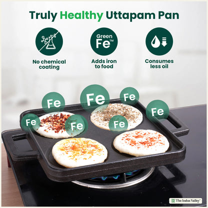 CASTrong Cast Iron Uttapam/ Set Dosa Tawa, 4 Pit,Pre-seasoned, Toxin-free, 24cm