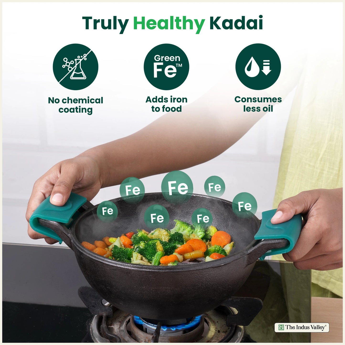 CASTrong Cast Iron Deep Kadai, Naturally Non-stick, Premium Quality, Toxin-free, 1.7L / 1.7Kg / 8 In