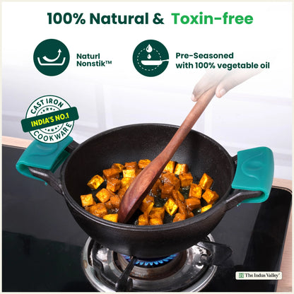 CASTrong Cast Iron Deep Kadai, Naturally Non-stick, Premium Quality, Toxin-free, 1.7L / 1.7Kg / 8 In