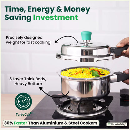 2L+5L RapidCuk Tri-ply Stainless Steel Pressure Cooker Combo+ Free ₹600 Wood Chopping Board, Premium Quality, 3 Layer Thick Body, 5Yr Warranty, ISI Certified, Induction & Gas