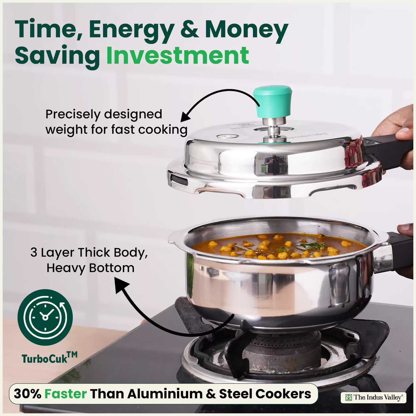 RapidCuk Tri-ply Stainless Steel 2-in-1 Pressure Cooker+ Frypan, Wide Shape, Premium Quality, 3 Layer Thick Body, Heavy Bottom, 100% Safe, ISI Certified, 5Yr Warranty, Induction & Gas, 2/3L