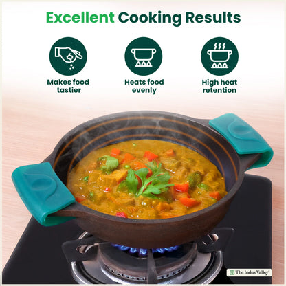 CASTrong Cast Iron Kadai, Flat Handle,Pre-seasoned, Nonstick, Premium Quality, Toxin-free, 2.5 L/2.4 Kg/10 In