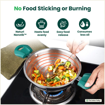 TurboCuk Tri-ply Stainless Steel Kadai/Kadhai | Premium 3 Layer Body | Cool-touch Handles | Induction friendly Cookware | Non-stick For Kitchen Uses in 3/3.5/3.9 Liter