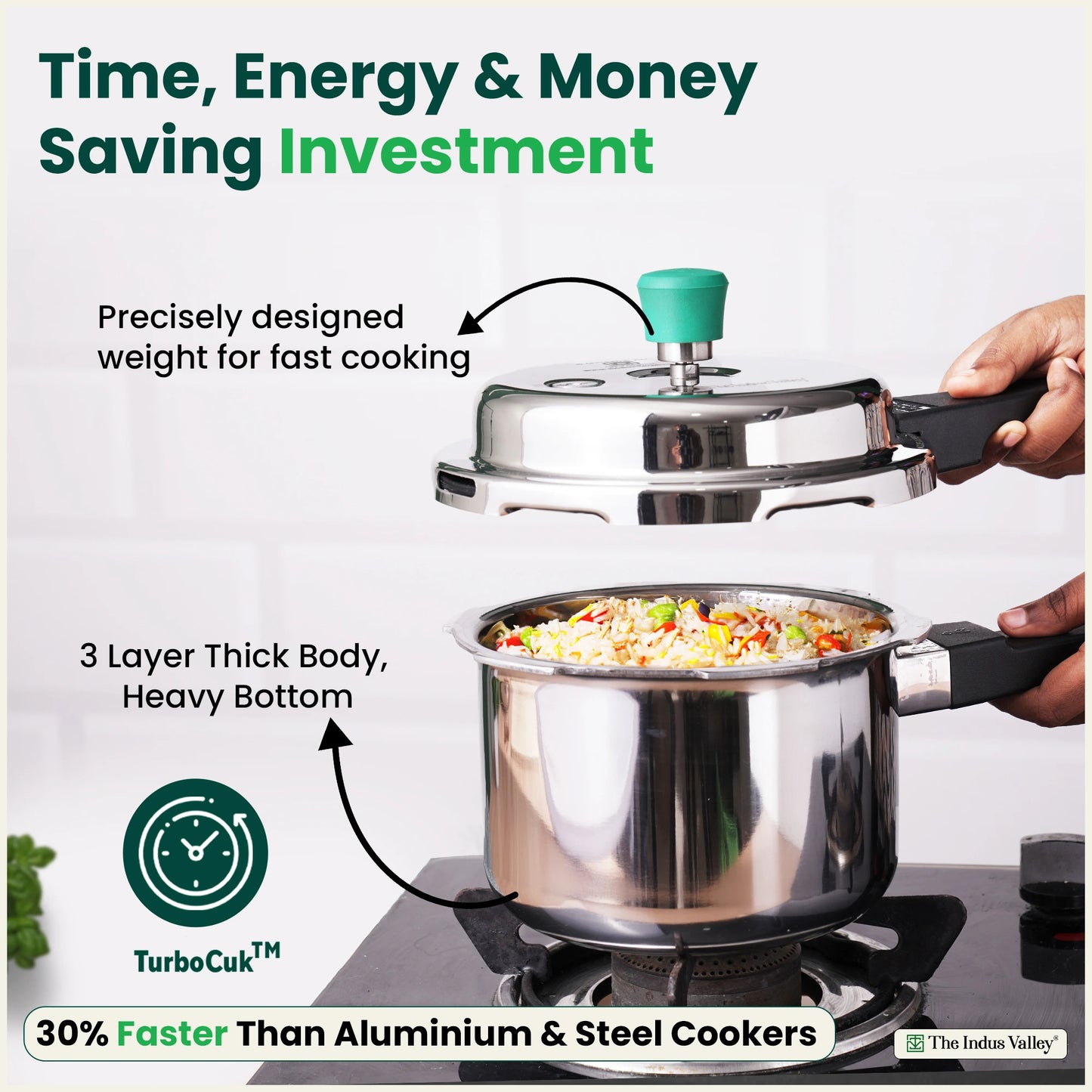 RapidCuk Tri-ply Stainless Steel Pressure Cooker, Premium Quality, 3 Layer Thick Body, Heavy Bottom, 100% Safe, ISI Certified, 5 Yr Warranty, Induction & Gas, 2/3/5L