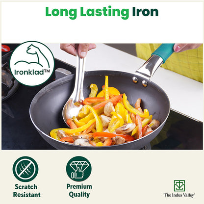 100% Pure Iron Cookware Set: Wok 10 inch + Fry Pan 10 inch + Kadai 10 inch , Kitchen set for Home, Non-Toxic, Pre-seasoned