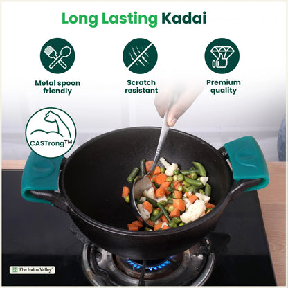 CASTrong Cast Iron Deep Kadai, Naturally Non-stick, Premium Quality, Toxin-free, 1.7L / 1.7Kg / 8 In