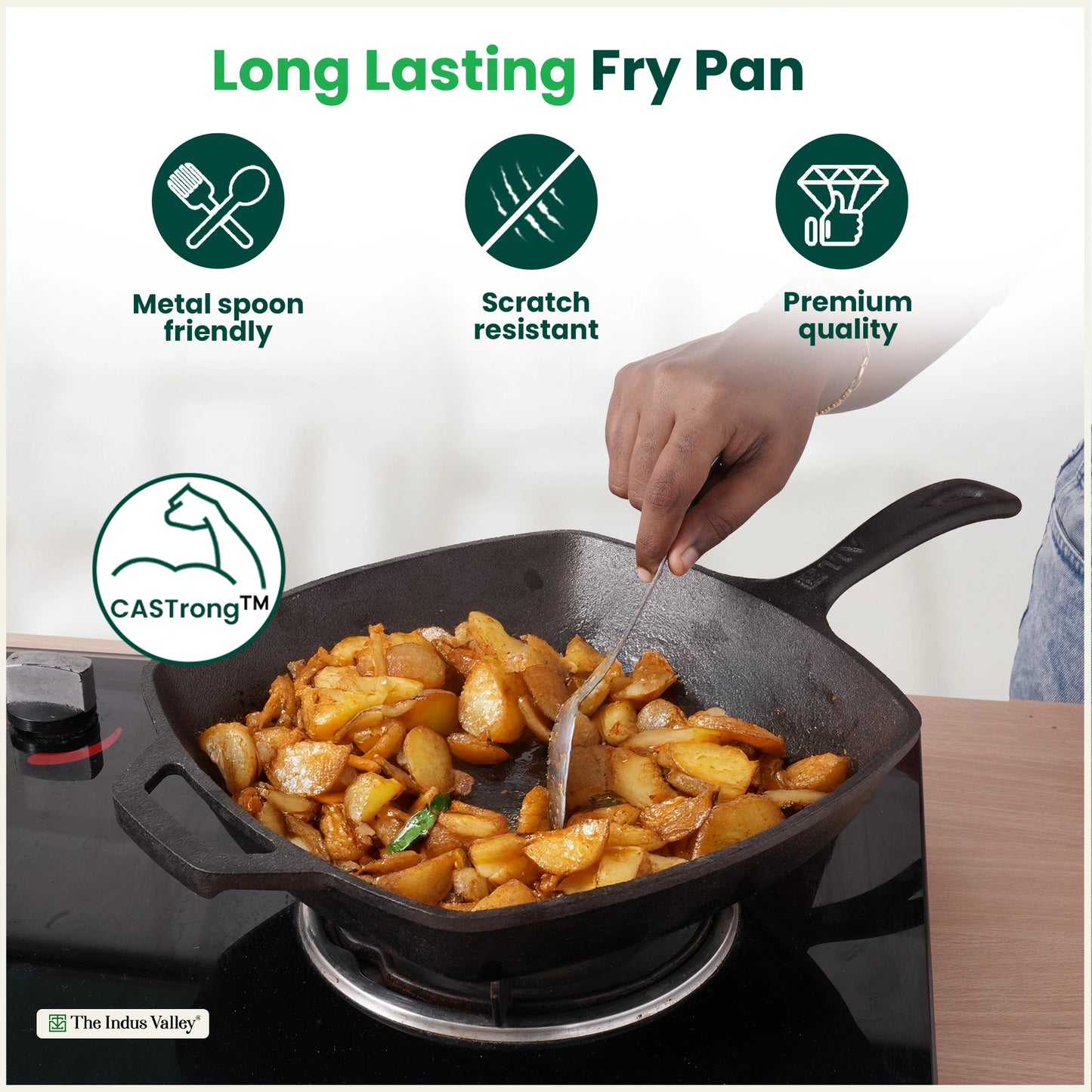 CASTrong Cast Iron Fry Pan/Skillet, Pre-seasoned, Nonstick, Toxin-free, Induction, 26.5cm, 1.7L, 2.7 Kg