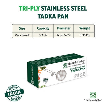 TurboCuk Triply Stainless Steel Tadka Pan for Spice Seasoning/Heating, Premium Quality, 3 Layer Thick Body, 100% Toxin-free, Non-stick, Induction & Gas, 12cm, 300ml