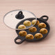 9 Pit/Cup CASTrong Cast Iron Paniyaram/Appe Pan+ Glass Lid, Pre-seasoned, Natural Nonstick, 100% Pure, Toxin-free, 21 cm, 2.7 kg