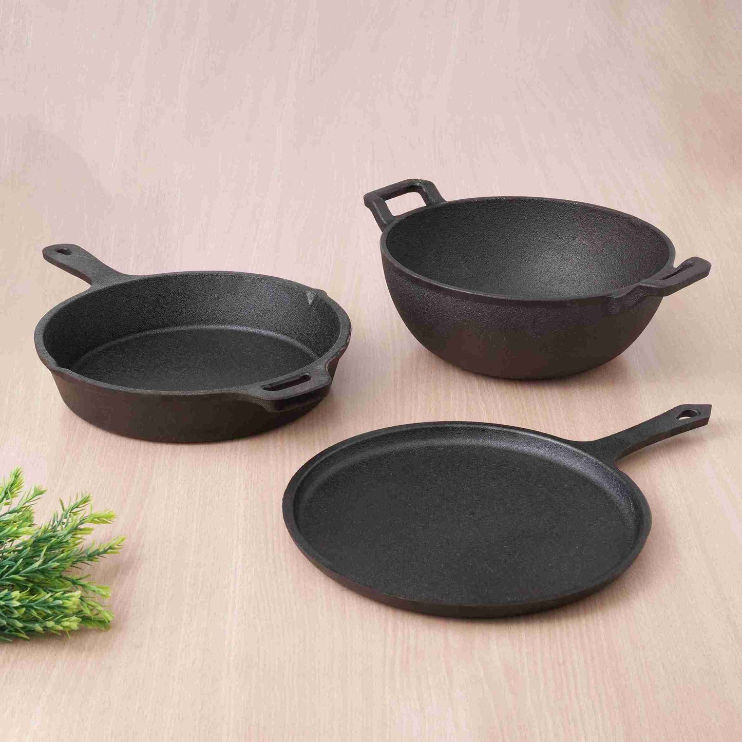 CASTrong Cast Iron Cookware Set: Free ₹110 Spatula +Tawa+Kadai+Frypan,Kitchen set for Home, Pre-seasoned,100% Pure,Induction