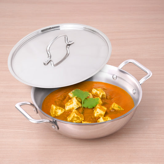 TurboCuk Tri-ply Stainless Steel Kadai+ Steel Lid, Premium Quality, 3 Layer Thick Body, 100% Toxin-free, Non-stick, Induction & Gas, 3L/3.5L/3.9L/4.5L