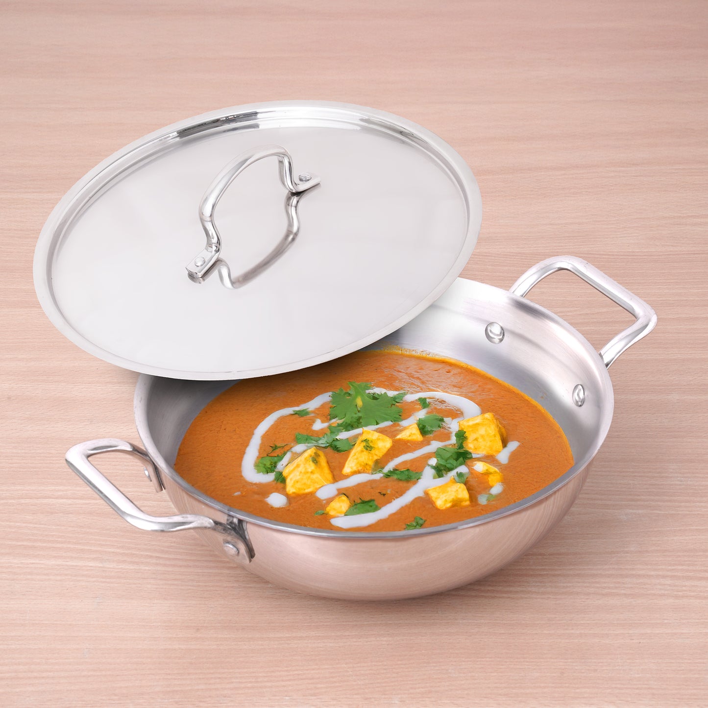 TurboCuk Tri-ply Stainless Steel Kadai+ Steel Lid, Premium Quality, 3 Layer Thick Body, 100% Toxin-free, Non-stick, Induction & Gas, 3L/3.5L/3.9L/4.5L