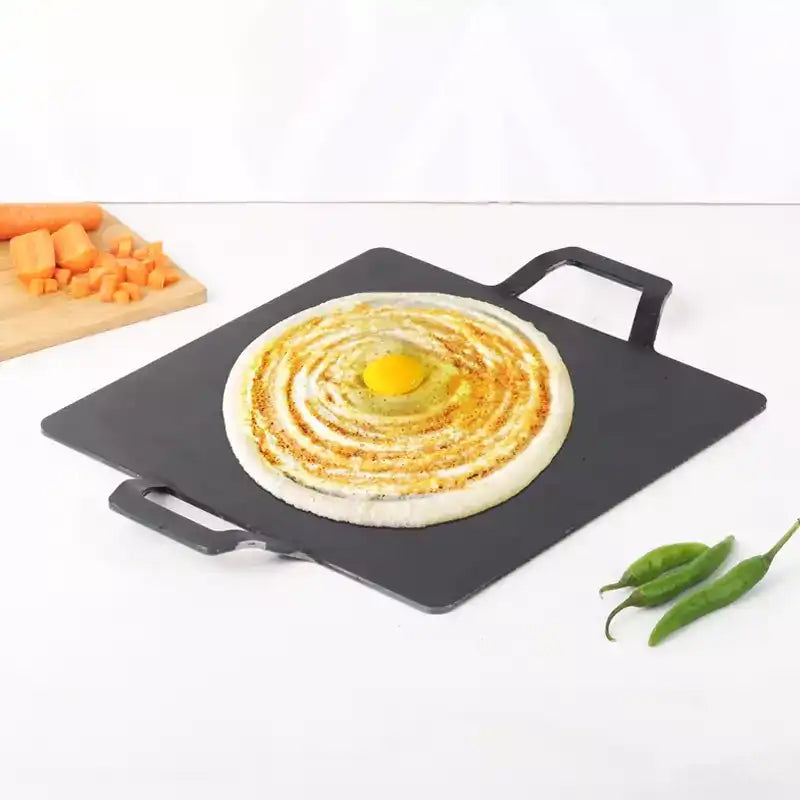 100% Pure Iron Square Tawa with Double Handles, Toxin-free Sheet Iron, Pre-Seasoned, Induction & Gas, 30.5cm