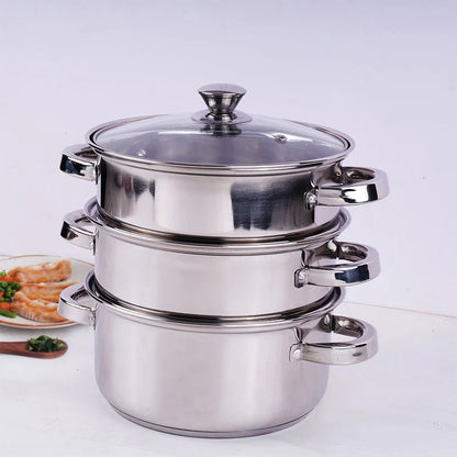 Tri-steel Multi Purpose Stainless Steel Steamer with Sandwich bottom  | Vegetable Steamer | Khandvi/Modak/Momo Maker | Steaming Pot 1.42 Kg / 1.9 Kg, 2 Tier / 3 Tier