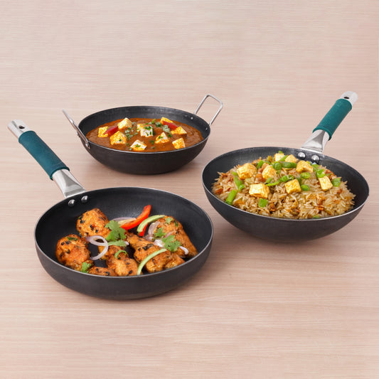 100% Pure Iron Cookware Set: Wok 10 inch + Fry Pan 10 inch + Kadai 10 inch , Kitchen set for Home, Non-Toxic, Pre-seasoned