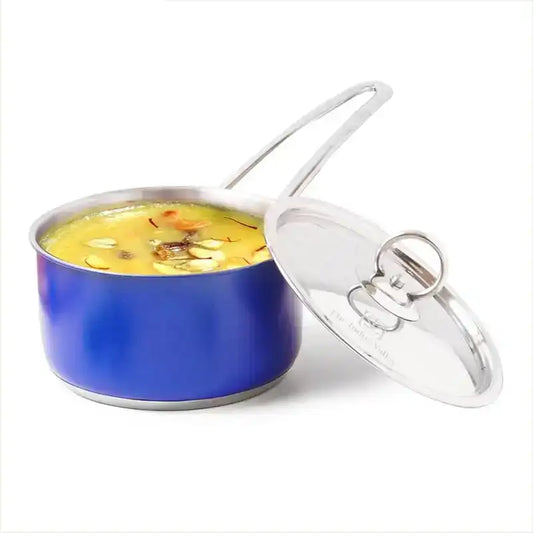 Tri-Steel Premium Stainless Steel Saucepan/ Milk/ Tea Pan, Tri-ply (3 Layer) Induction Bottom, Steel Lid, 1.4L, Blue