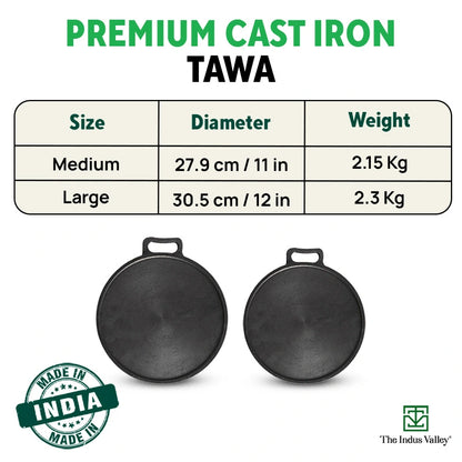 Super Smooth Cast Iron Tawa + Free ₹110 Spatula,Pre-seasoned, Nonstick, 100% Pure, Toxin-free, 27.9cm/30.5cm, 2.15kg/2.3kg