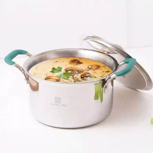 TurboCuk Tri-ply Stainless Steel Casserole/Biryani Cooking Pot, Premium Quality, 3 Layer Thick Body, Cool Silicone Handles, 100% Toxin-free, Non-stick, Induction & Gas, 1.4L