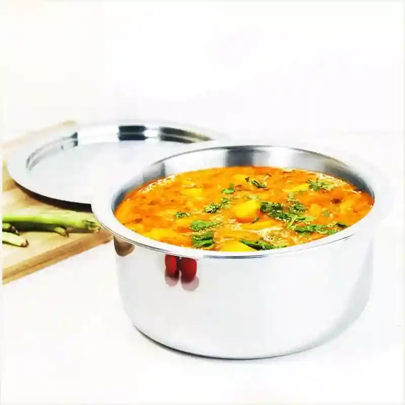 TurboCuk Tri-ply Stainless Steel Tope/Tapeli/Bhagona/Patila+ Steel Lid, Premium Quality, 3 Layer Thick Body, 100% Toxin-free, Non-stick, Induction & Gas, 2.2/3.1L