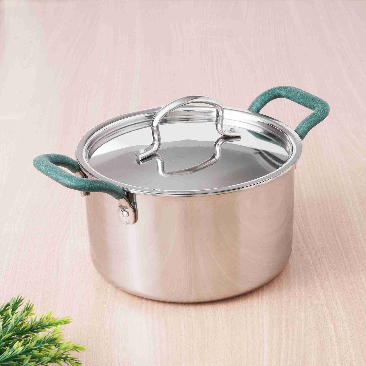 TurboCuk Tri-ply Stainless Steel Casserole/Biryani Cooking Pot+ Steel Lid, Premium 3 Layer Body, Cool Silicone Handles, Induction, Non-stick, 2.9L