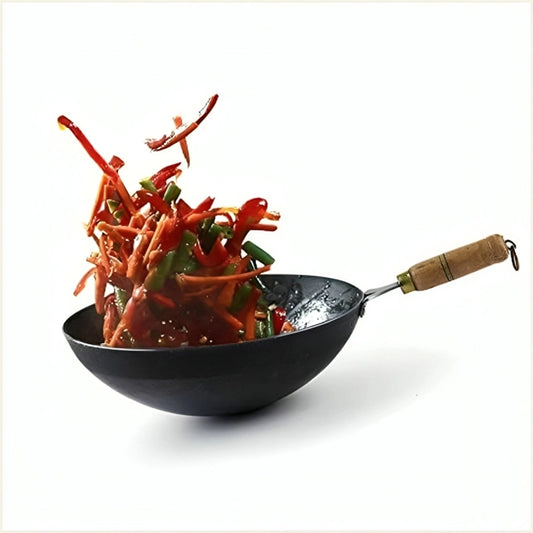 100% Pure Iron Wok with Wooden Handle, Toxin-free Sheet Iron, Pre-seasoned, 2.2/4.2L, 1/1.5kg